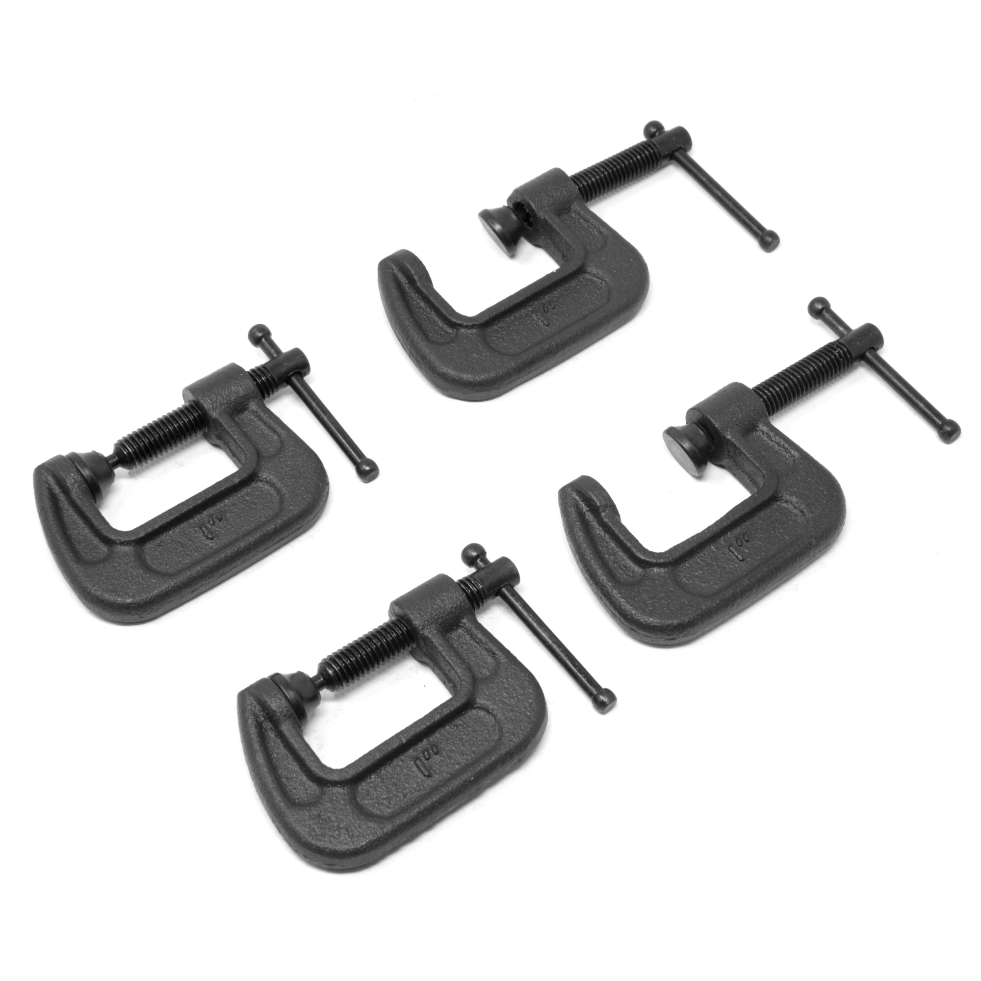 WEN C-Clamps - 1in. Jaw Opening, 0.8in. Throat, Heavy-Duty Cast Iron, 4 Pack, Model# CLC108